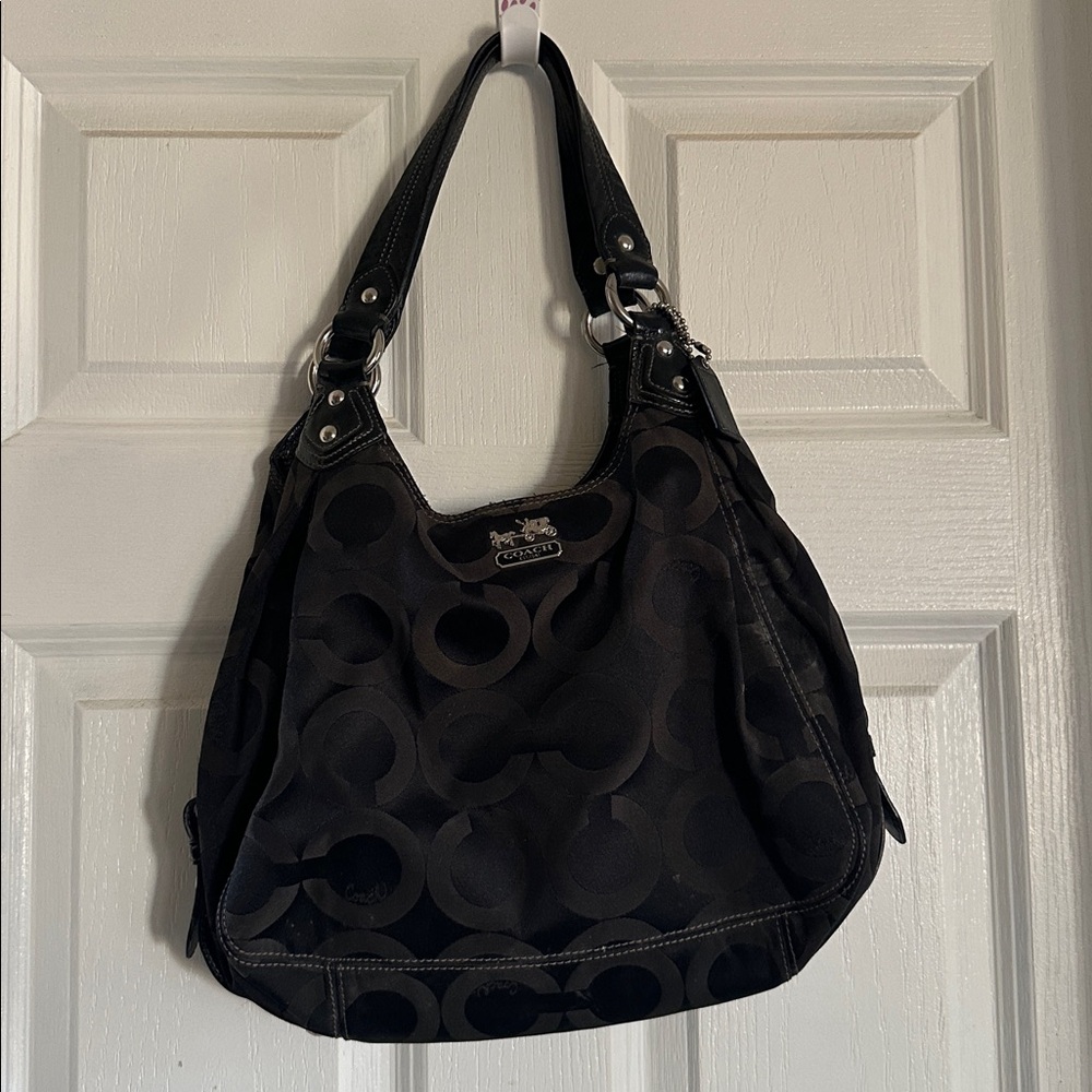Vintage Coach Black Signature Circle Shoulder Hobo